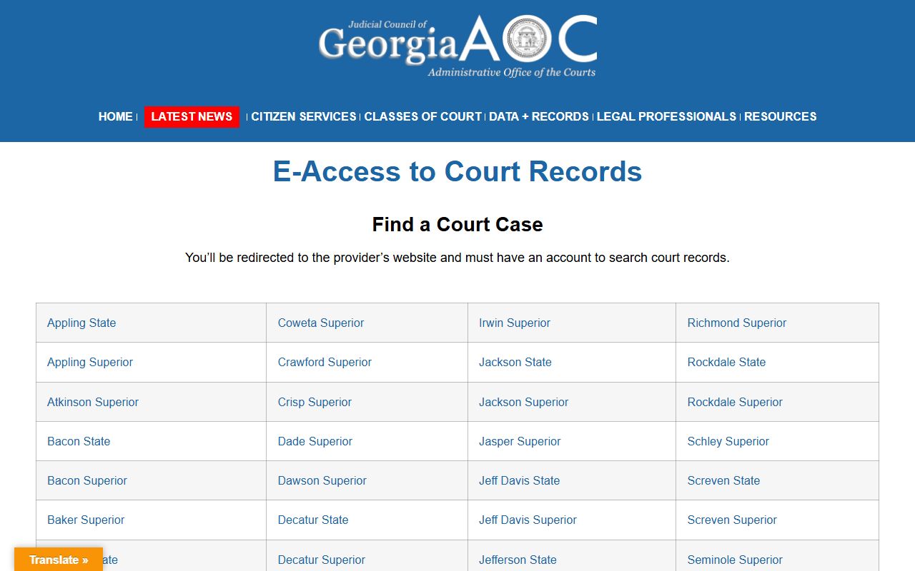 Webster County court records after arrest Georgia Courts E-Access listing