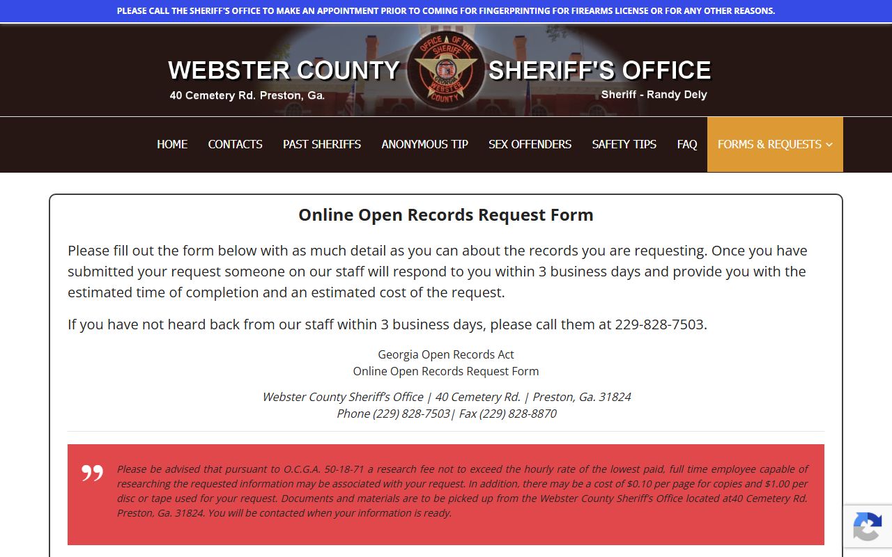 Webster County Jail inmate records open records form